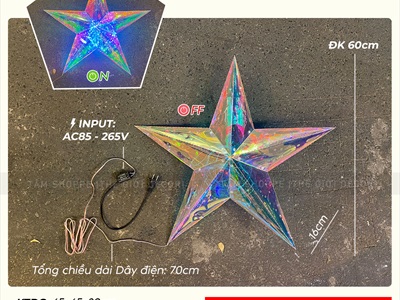 Ngôi sao đèn Led ánh sáng cầu vồng huyền ảo [Nhựa Supo - Phát sáng rực rỡ] ĐK60cm LDEN-NHUA-03